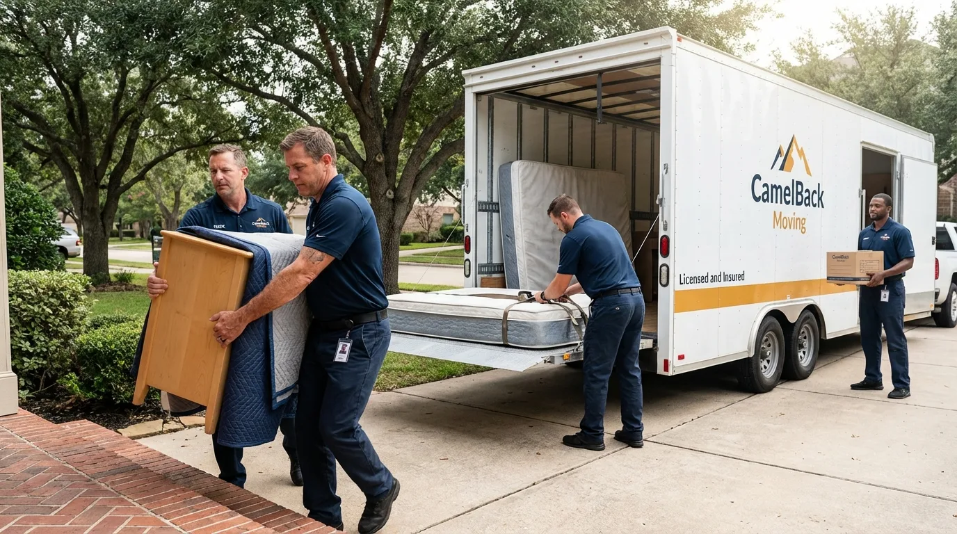 Crew loading residential truck for cross-state move from Altus, OK