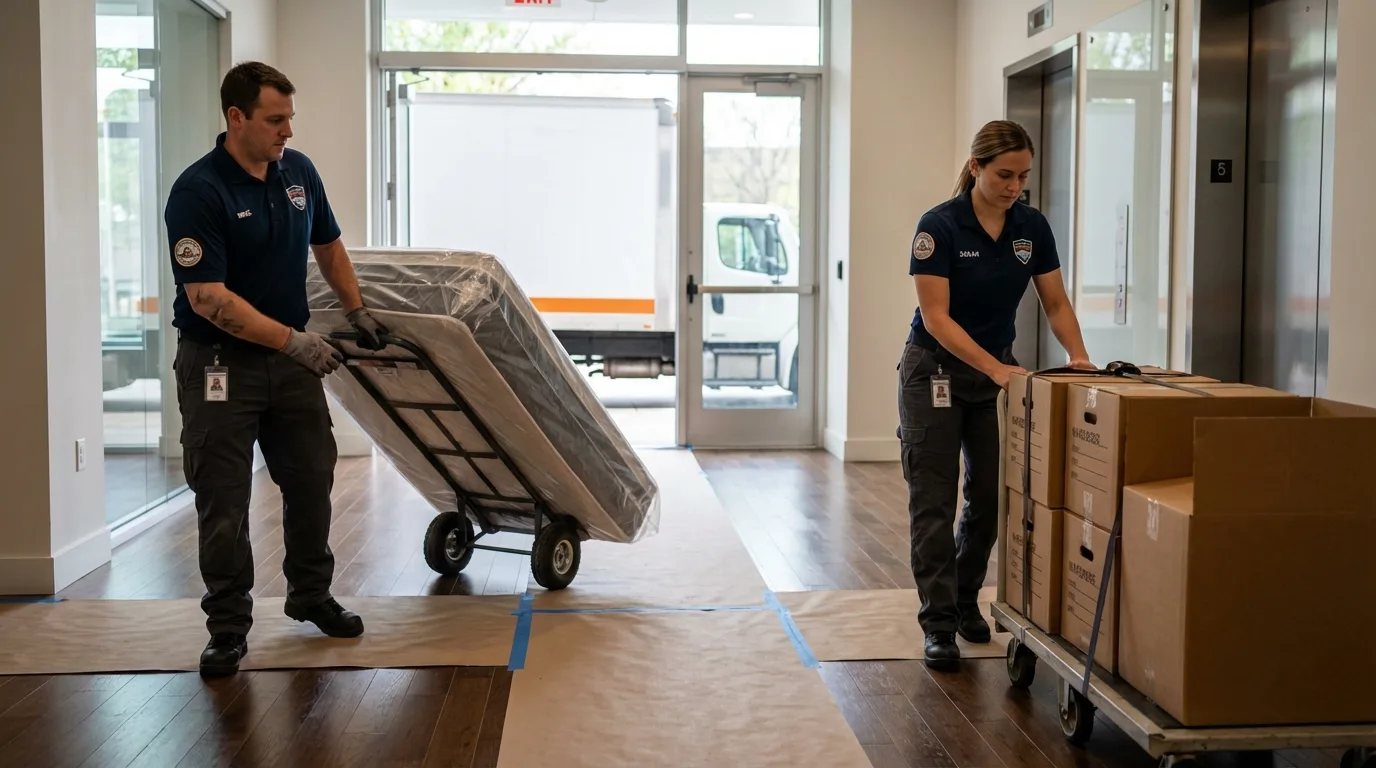 Professional apartment movers loading elevator in Altus, OK